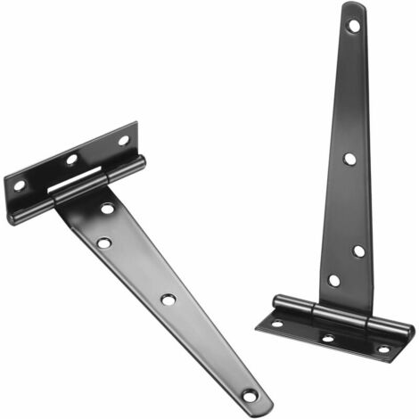 Lot de2 Charnières en T, Noires Charnière Porte de Grange, Charnières de Portes, Charniere Plate Inox pour Portails, Abris de Jardin, Placard - 6 Pouces
