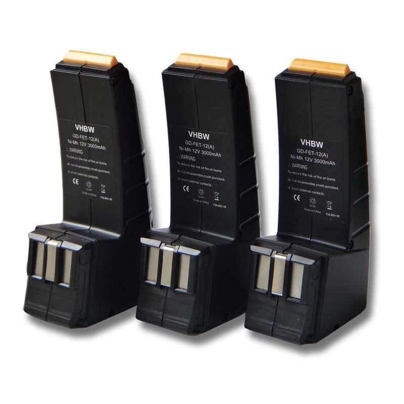 Vhbw - 3x Batterie compatible avec Festo / Festool CDD12FX, CDD12ESC, CDD12ES, CDD12MH outil électrique (3000 mAh, NiMH, 12 v)