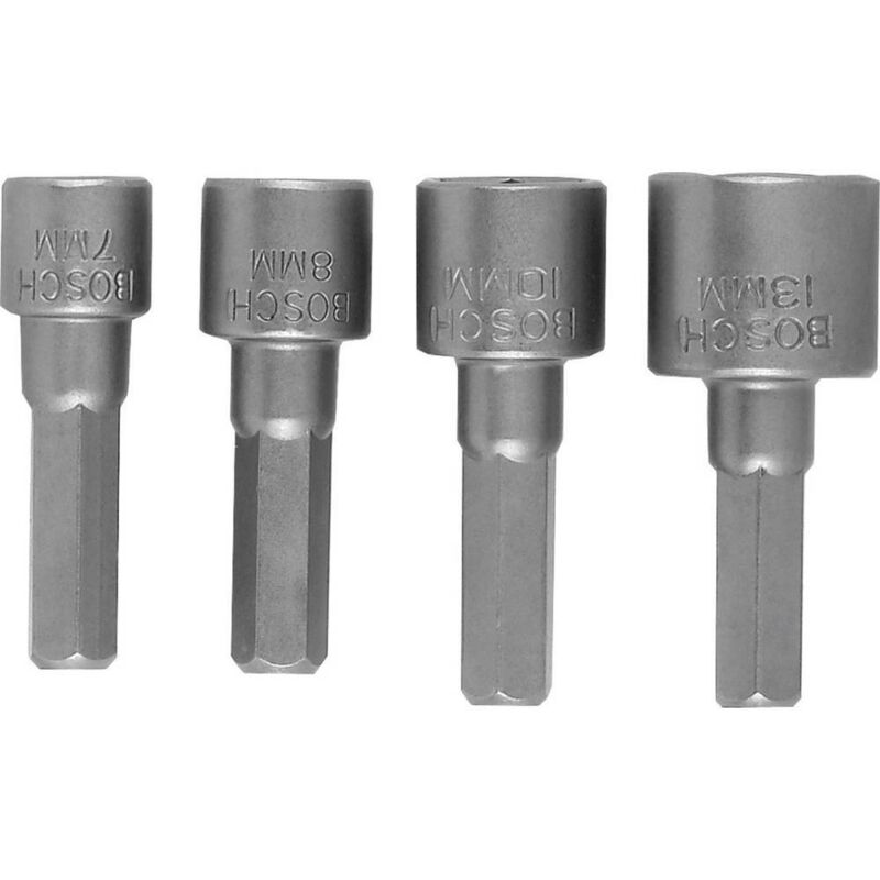 Bosch - 2609255904 assortiment de 4 douilles pour vis à tête six pans 1/4'' iso 1173 C6.3/SW7/SW8/SW10/SW13 longueur 36-38 mm