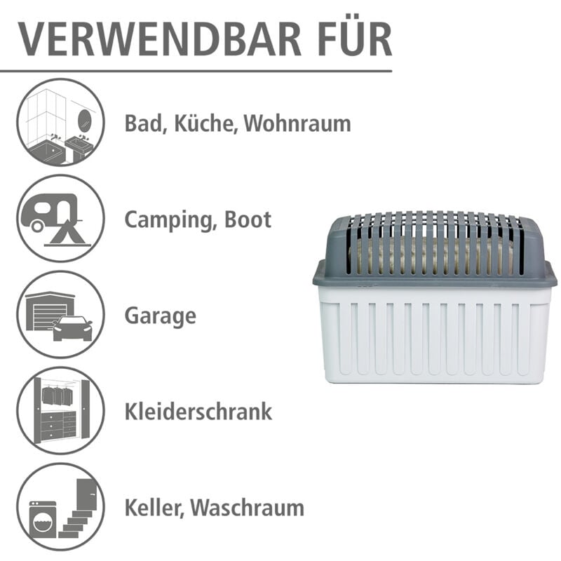 Wenko - Déshumidificateur gris 1 kg recharge absorbeur d'humidité chimique pour maison et voiture réduit l'humidité jusqu'à 80 m³ 3 mois d'efficacité