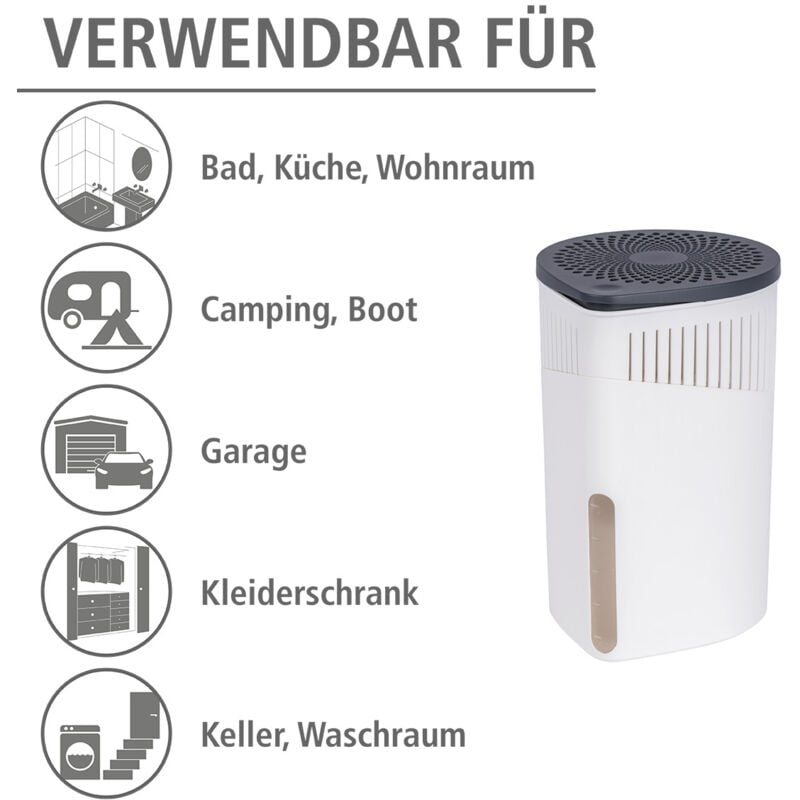 Wenko - Déshumidificateur Drop Blanc 1000 g pour pièces 80 m³ absorbant l'humidité chimique avec calcium chlorure lutte contre l'humidité réduit