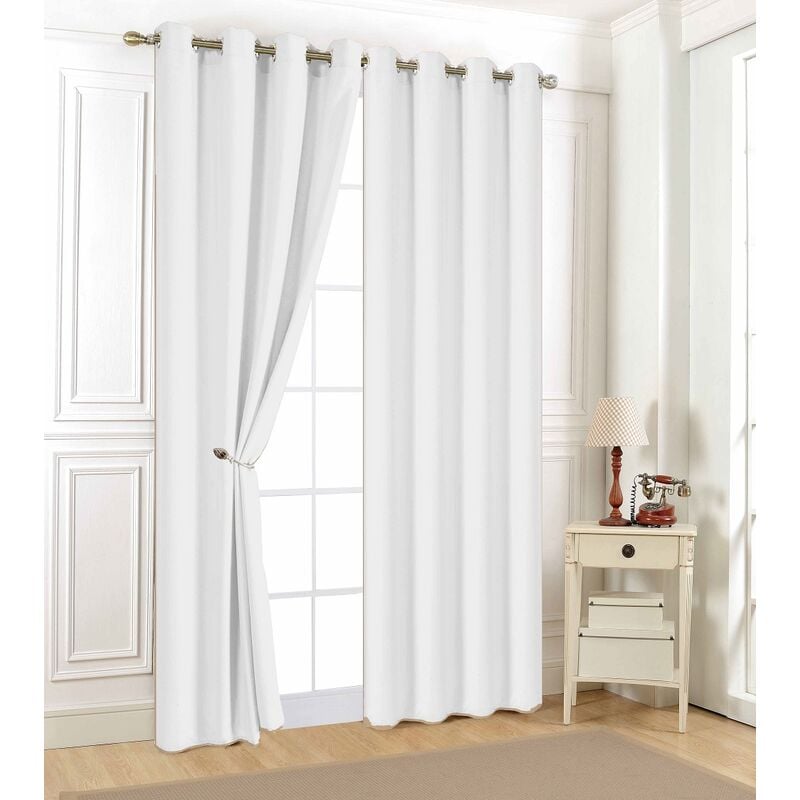 Lot deux Rideaux uni Aveline 140 x 240 cm - Blanc