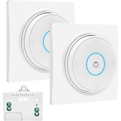 Lot d'interrupteurs d'éclairage sans fil RF étanches - Sans batterie - Avec récepteur - Pour l'intérieur et l'extérieur (2 interrupteurs et 1 récepteur)
