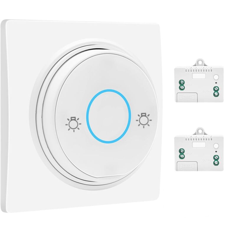Lot d'interrupteurs sans fil étanches RF sans fil - Sans batterie - Avec récepteur - Pour l'intérieur et l'extérieur (1 interrupteur et 2 récepteurs)