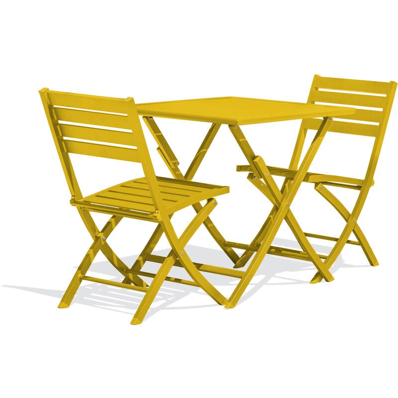 Marius - Ensemble repas de jardin 2 places en aluminium moutarde - city garden