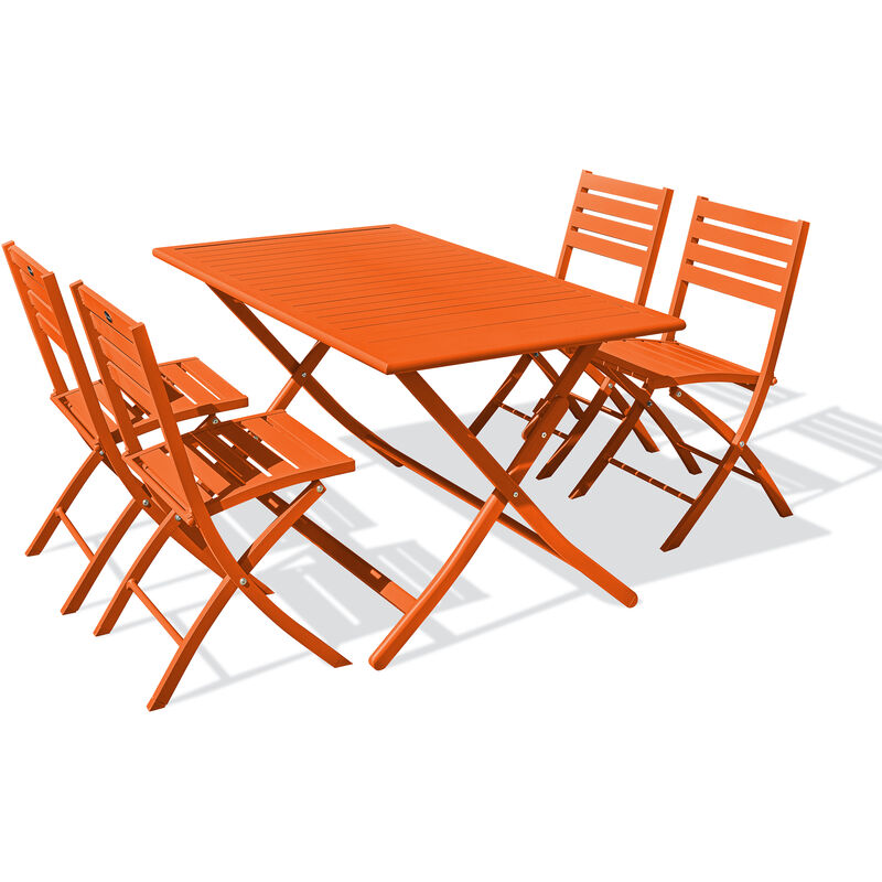 MARIUS - Ensemble repas de jardin 4 places en aluminium orange - CITY GARDEN - Orange