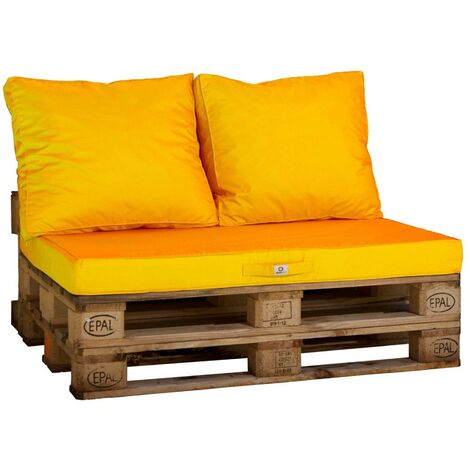 Lot matelas pour palette déhoussable avec assise de 120x80x10cm et dossier Jaune