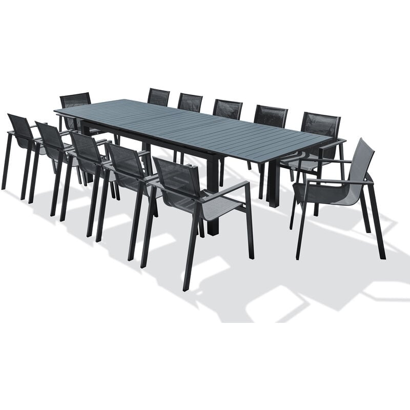 MIAMI - Ensemble repas de jardin 12 places en aluminium gris anthracite - DCB GARDEN