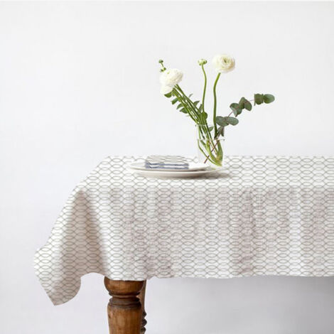 Lot nappe carrée + 2 serviettes de table déperlante géométrique 140x140cm VOGUE