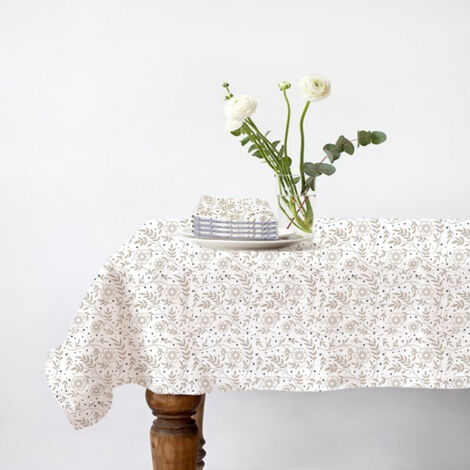 Lot nappe rectangle + 4 serviettes de table déperlante floral 140x240cm VERONE