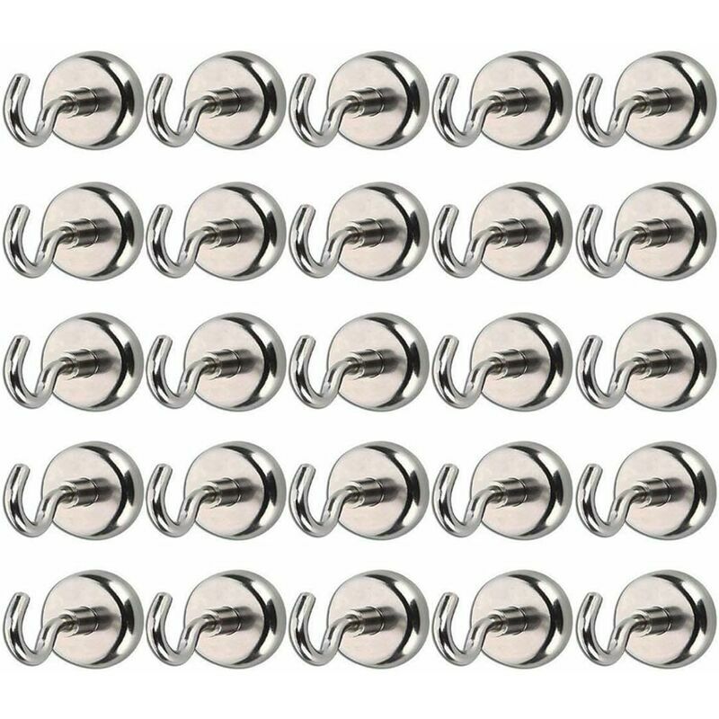 Hoopzi - Lot of 25 Magnetic Hook Hook Neodymium Magnets Attraction force of 8 kg