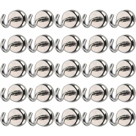 Lot of 25 Magnetic Hooks Neodymium Magnets Attraction force of 10 kg