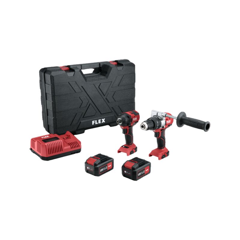 Lot Perceuse Percussion pd 2G 18.0-EC + Visseuse à Chocs id 1/4' 18.0-EC Flex avec 2 batteries 18V 5.0Ah, chargeur - coffret - 516236