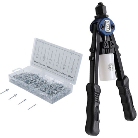 Lot pince a riveter a deux mains de 2.4 mm à 4.8 mm et coffret de 400 rivets