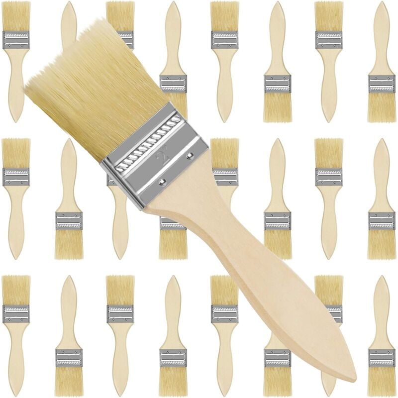 Lot Pinceaux Peinture 5 cm (Lot de 24)- Pinceau Bois Professionnels pour la Peinture, Les Taches, Le Vernis, la Colle - Lot de Pinceaux Bricolage