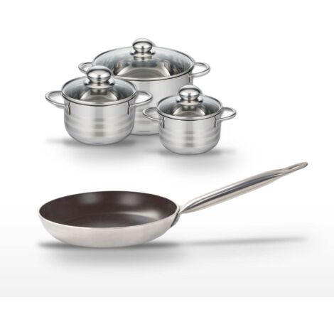 Lot Poêle 24 cm Elo Bistro Line & Faitouts 14/16/20 cm en Inox