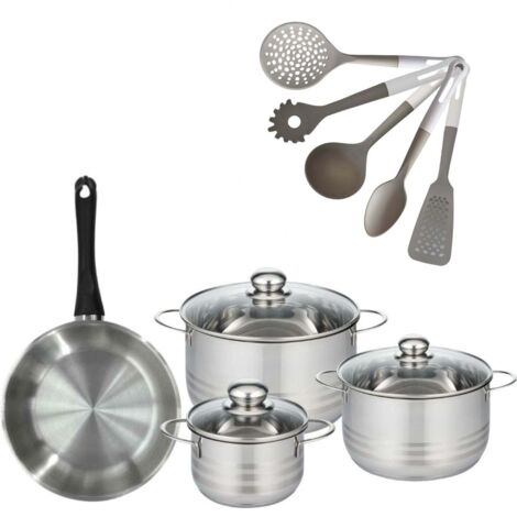 Lot Poêle 24cm & 3 Faitouts 16/20/24cm Fackelmann Généva avec 5 ustensiles