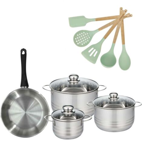 Lot Poêle 24cm et 3 Faitouts 16/20/24cm Fackelmann Généva avec 5 ustensiles