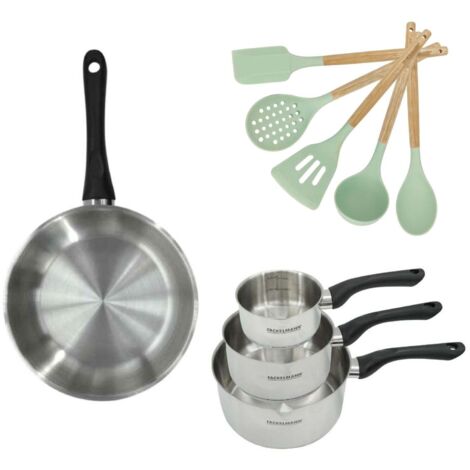 Lot Poêle 28cm et 3 Casseroles 12/16/20cm Fackelmann Généva avec 5 ustensiles