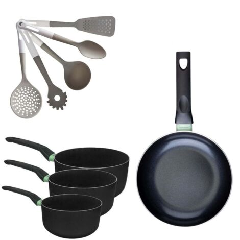 Lot Poêle 28cm et 3 Casseroles 16/18/20cm Fackelmann Brandao avec 5 ustensiles Vario