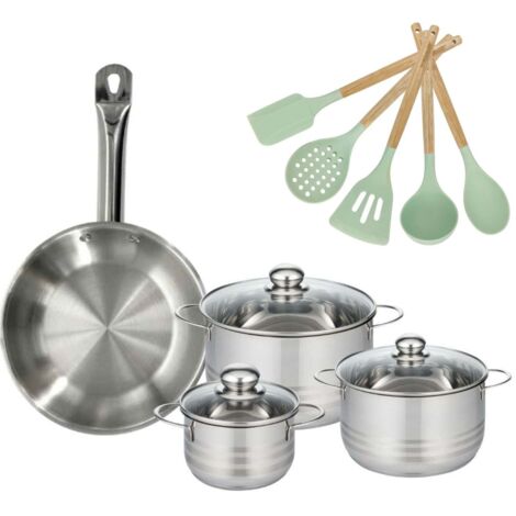 Lot Poêle 28cm et 3 Faitout 16/20/24cm Fackelmann Etherna avec 5 ustensiles