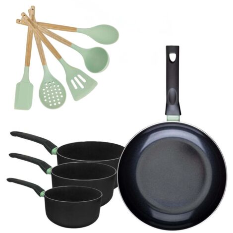 Lot Poêle 30cm et 3 Casseroles 16/18/20cm Fackelmann Brandao avec 5 ustensiles Océan
