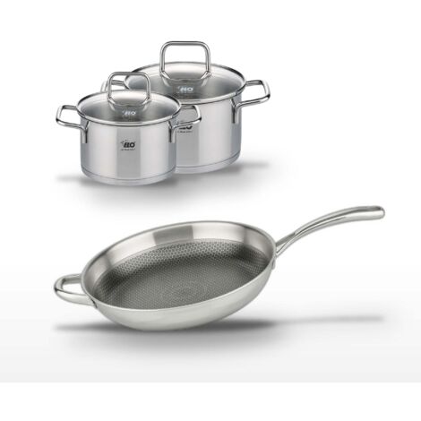 Lot Poêle 32 cm Elo Relief Evolution & 2 Faitouts 12/14 cm