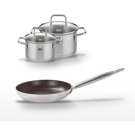 Lot Poêle 32 cm et 2 Faitouts Inox Elo Bistro Line