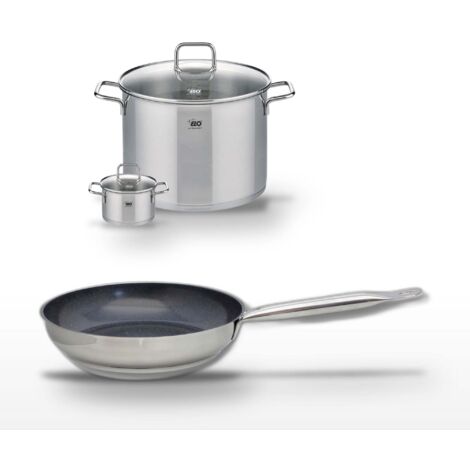 Lot Poêle céramique 28 cm et 2 Faitouts inox 12/26 cm Elo Profi Therm Platinum