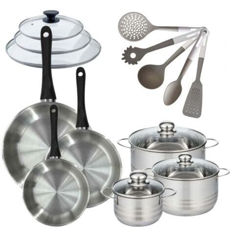 Lot Poêles 20/24/28 cm Fackelmann Geneva avec 3 Faitouts 16/20/24 cm et 5 Ustensiles