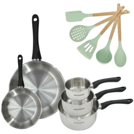 Lot Poêles 20/28 cm et Casseroles 12/16/20 cm Fackelmann Généva avec 5 ustensiles
