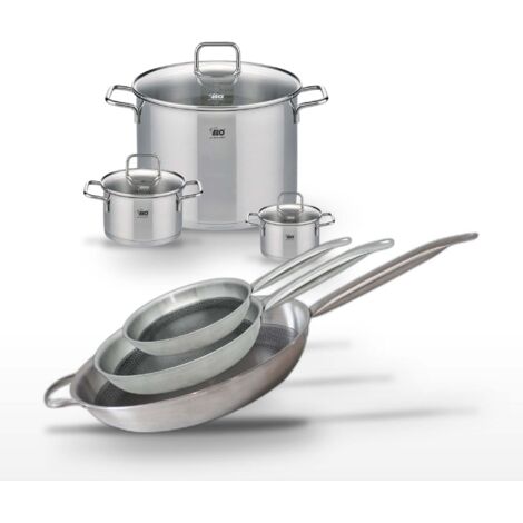 Lot Poêles 32cm, 28cm, 24cm et Faitouts 12cm, 16cm, 26cm Elo Relief Solution