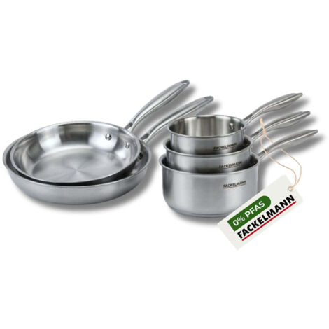 Lot poêles à Frire 24 et 28 cm, Casseroles 14 16 et 18 cm inox 18/10 Triply Fackelmann Vita3