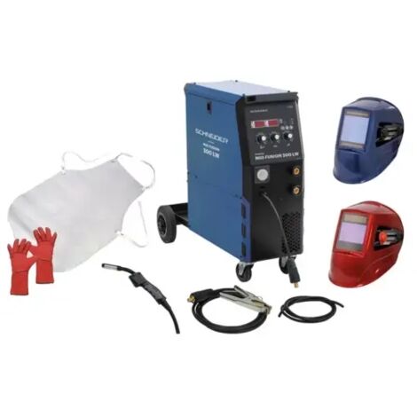 Lot poste à souder inverter MIG Fusion 200LW avec 2 cagoules de soudage, gant, tablier et fil acier
