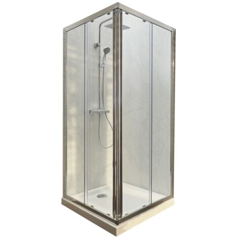Porte de douche, angle rectangle chromé, L.70 x l.90 cm, transparent,  Essential