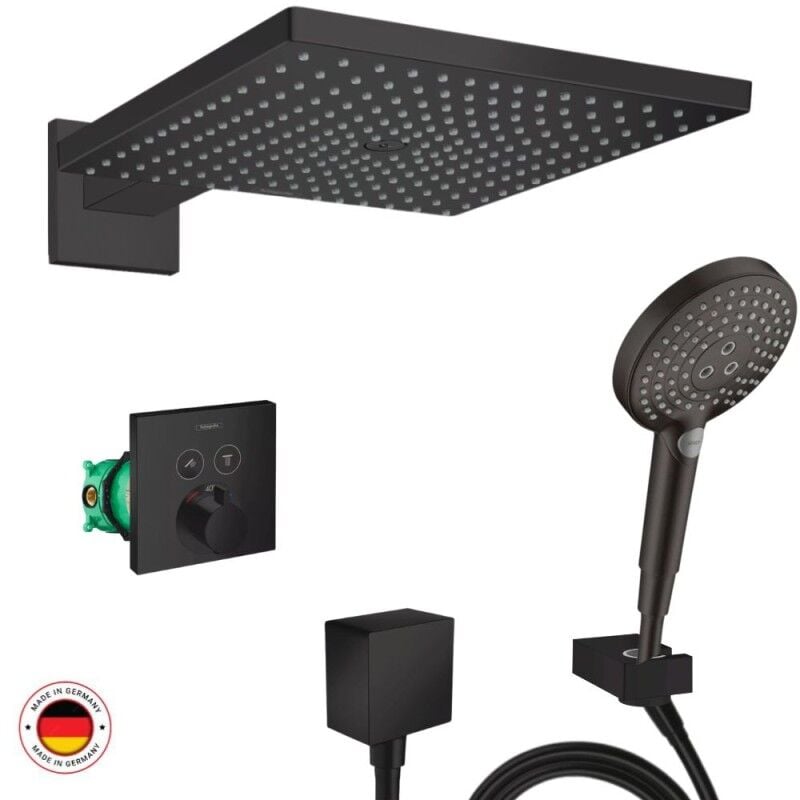 Hansgrohe - Lot robinet douche encastré thermostatique Noir mat + Douche de tête Raindance e 300