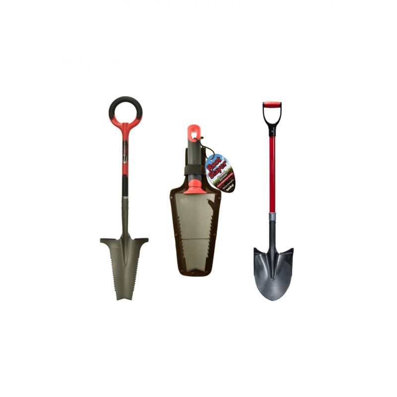 Pack RootSlayer™ - Noir - Adulte - RootSlayer™+RootSlayer à main™+RootSlayer Pelle à rebords™ - Acier de carbone - Manche 360° - Noir et rouge