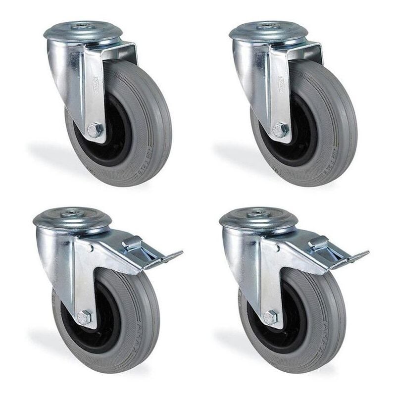 ZVD - Lot Roulettes à Œil Pivotante et à Frein - Souple - Diamètre 80mm