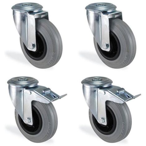 Lot Roulettes à Œil Pivotante et à Frein - Souple - Diamètre 80mm
