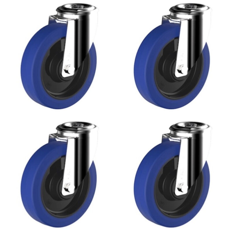 2gt Roues Et Roulettes - Lot de 4 roulettes à oeil pivotantes caoutchouc élastique bleu 100 mm charge 540 Kg