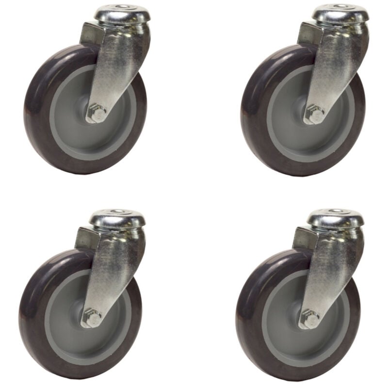 Lot de 4 roulettes à oeil pivotantes Caoutchouc Thermoplastique gris 100 mm - 270 Kg