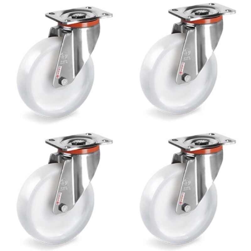 2gt Roues Et Roulettes - Lot de 4 roulettes inox pivotantes plastique blanc 100 mm - 600 Kg