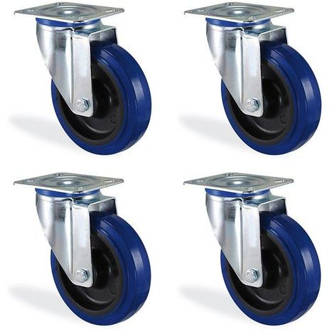 Lot roulettes pivotante caoutchouc bleu élastique diamètre 125mm charge 450kg