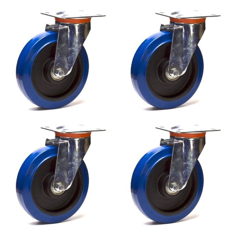 Lot de 4 roulettes pivotantes caoutchouc easyroll® bleu 160 mm charge - 900 Kg