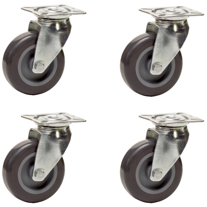 Lot de 4 roulettes pivotantes Caoutchouc Thermoplastique gris 100 mm - 270 Kg