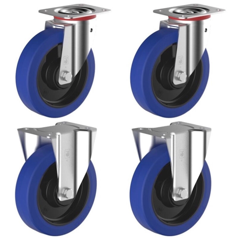 2gt Roues Et Roulettes - Lot de 4 roulettes pivotantes et fixe caoutchouc easyroll® bleu 100 mm charge - 540 Kg
