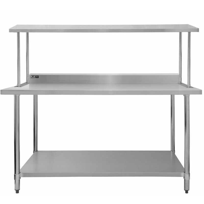 Lot Table de travail Support Plan Cuisine 1500mm & Étagère d'Appoint 1500mm 1 Niveau Préparation Culinaire Rangement