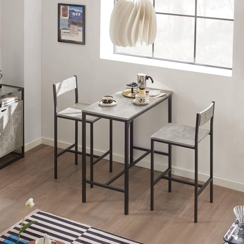 Sobuy - Ensemble Table de Bar + 2 Chaises Set de 1 Table + 2 Tabouret Haut de Bar Table Haute Cuisine Salle à Manger Bistrot OGT03-HG