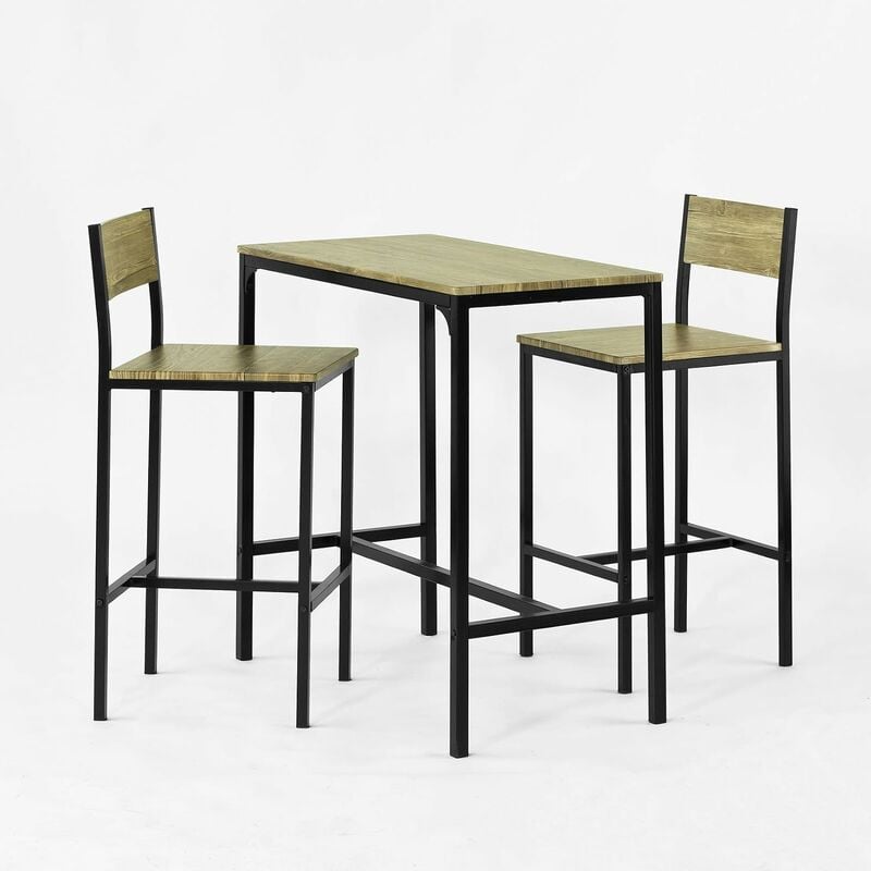 Ensemble table de bar + 2 chaises, Set de 1 Table + 2 Chaises, Table haute cuisine Sobuy OGT03-N