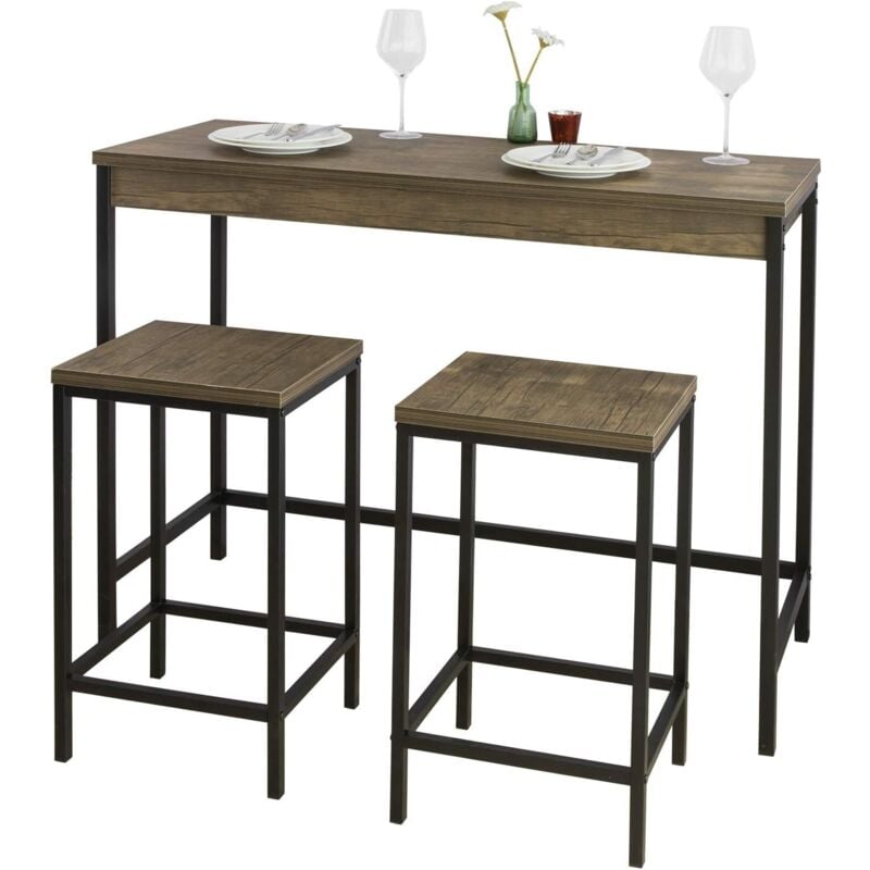 Lot Table et Tabourets de Bar de Style Industriel Ensemble Table de Bar + 2 Tabourets Sobuy